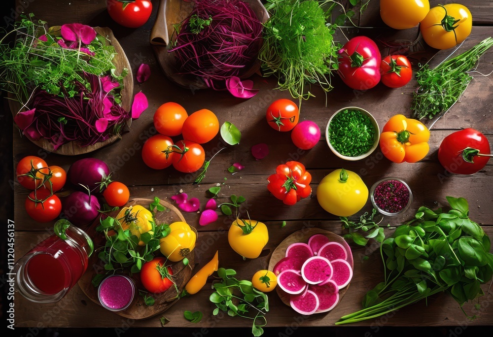 vibrant ingredients artfully arranged culinary masterpiece featuring fresh colorful exquisite culinary techniques, artistry, aesthetics, arrangement