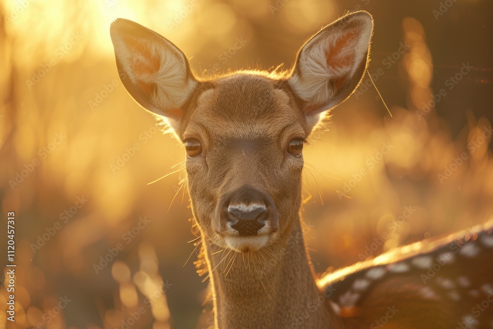 close up of a female deer in the golden hour sunlight close up of a female deer in the golden hour sunlight
