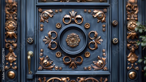 Ancient wrought iron gate with ornate lion head knocker, a classic architectural detail