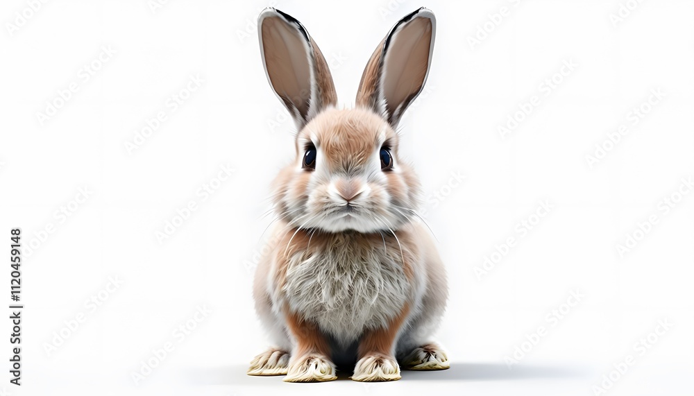 Obraz premium Rabbit with Upright Ears on a White Background