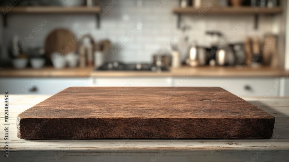 Elegant Wooden Table on Kitchen Counter with Blurred Background