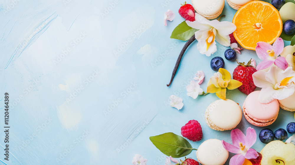 custom made wallpaper toronto digitalBright floral and fruit decor with macarons adding pops of color on clean white space for elegant presentations.