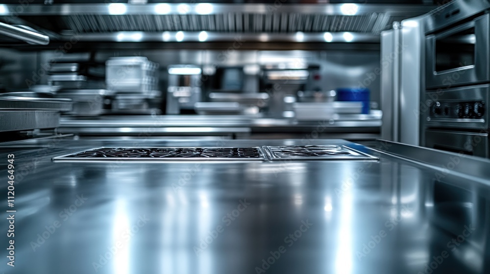 Gleaming stainless steel kitchen counter. Gleaming stainless steel kitchen counter.