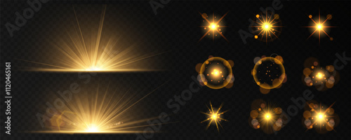 The effect of a bright explosion of light on a transparent background with rays and highlights. Glowing bright light explosion effect. Vector illustration 10 EPS for web design.