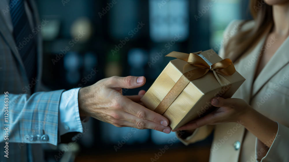custom made wallpaper toronto digitalCropped view of a businessman giving a gift box to a woman in an office, anti-corruption concept.