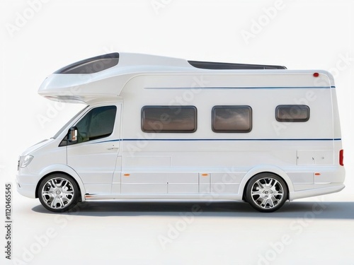 Modernised model of a converted city minibus, isolated, on a neutral background