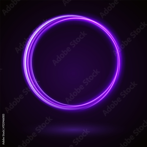 Light Purple Luminous Circle. Elegant Frame for Stylish Visuals. Futuristic graphic element for social media stories. Ellipse shimmery color. Swirl effect curve. Neon circle frame. Illuminate frame