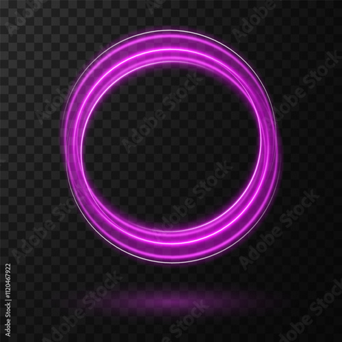 Light Purple Neon Ring: Circular Glow with Movement and Speed Effect for Dynamic Visuals and Web Design. Futuristic graphic element for social media stories. Ellipse shimmery color. Swirl effect curve
