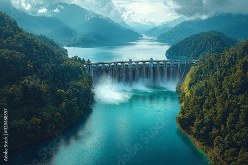 The dam is brimming with water, and an unending waterfall cascades from it.