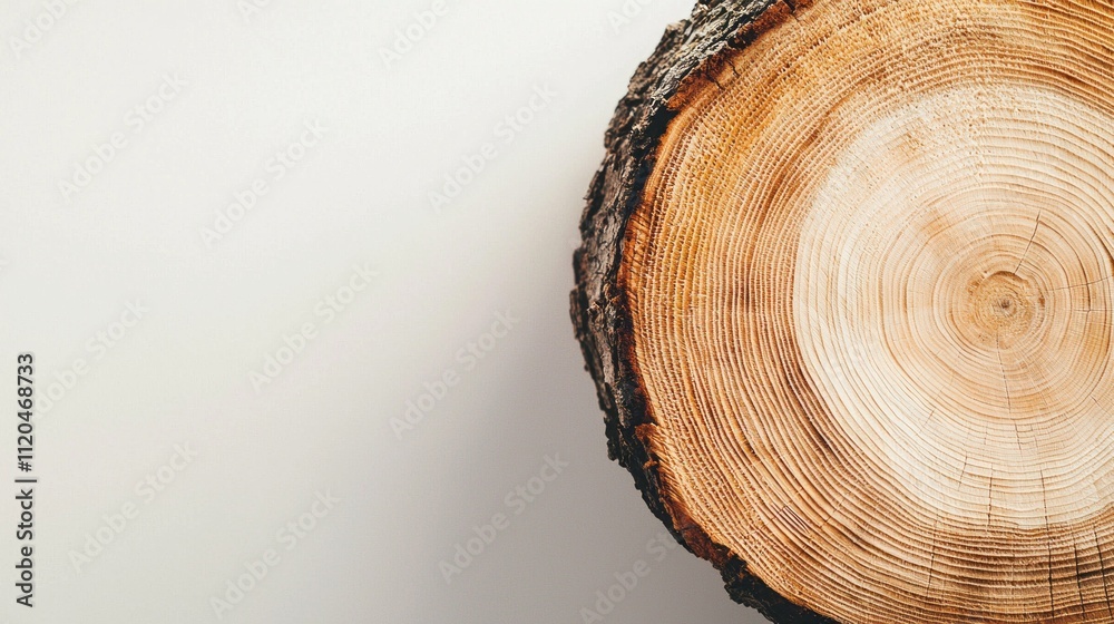 Obraz premium A beautiful cross-section of larch tree wood reveals intricate rings and textures, highlighting nature's artistry and the passage of time. The warm tones invite exploration and appreciation