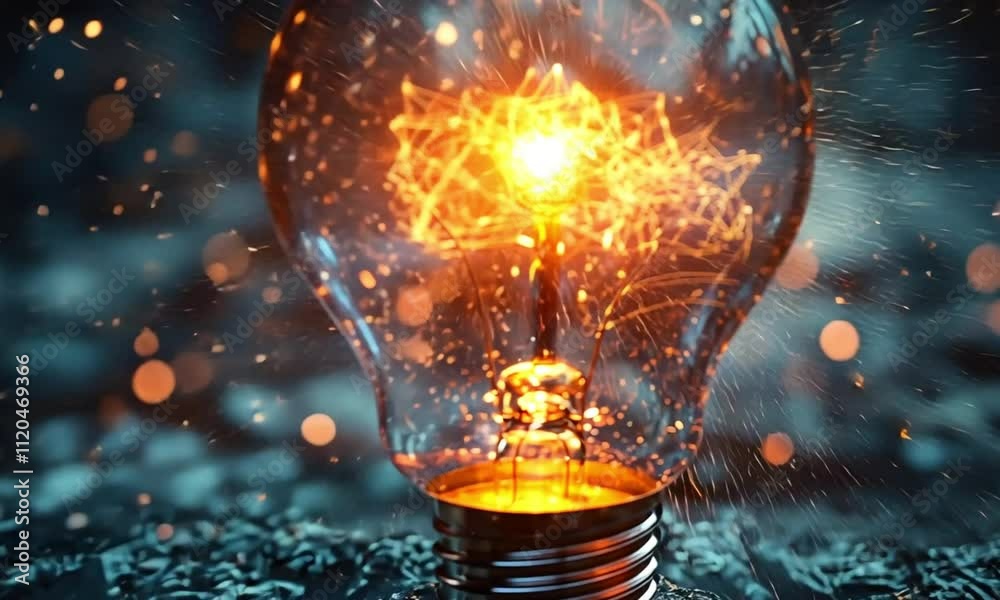 video animation of a light bulb, the born of an Idea conceptual abstract art	