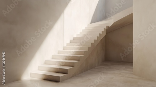 A minimalist beige staircase rendered in 3D, showcasing clean, modern lines