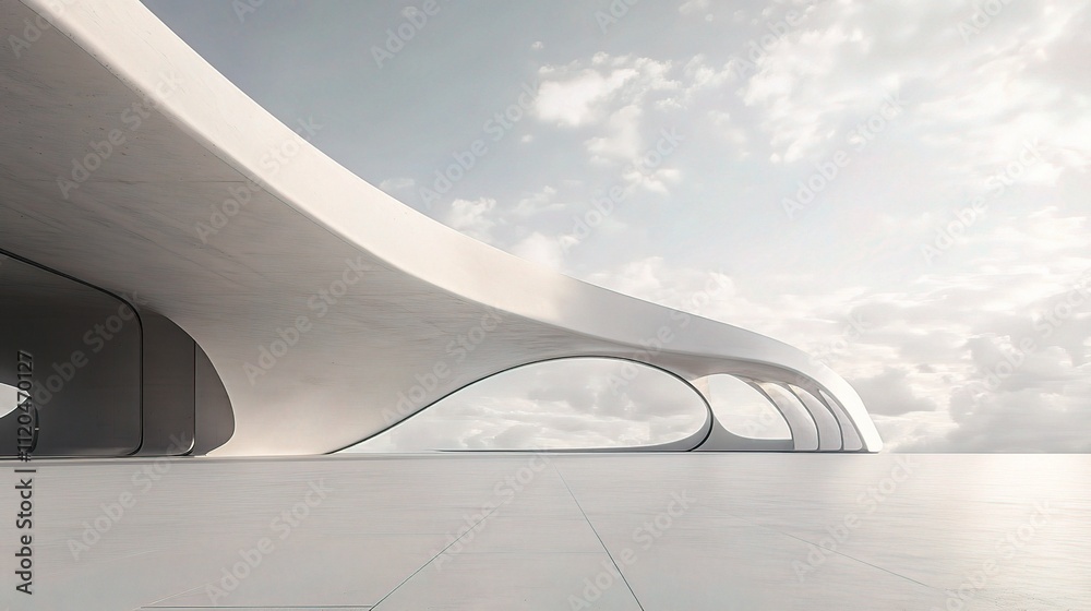 Fototapeta premium Futuristic Concrete Architecture with Smooth Curved Lines and Sky