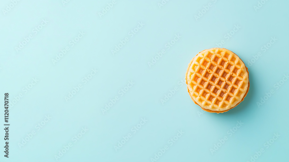 Delicious Dutch stroopwafel with caramel filling on light blue background, perfect for sweet treat or dessert. Enjoy rich flavor and unique texture! Delicious Dutch stroopwafel with caramel filling on light blue background, perfect for sweet treat or dessert. Enjoy rich flavor and unique texture!