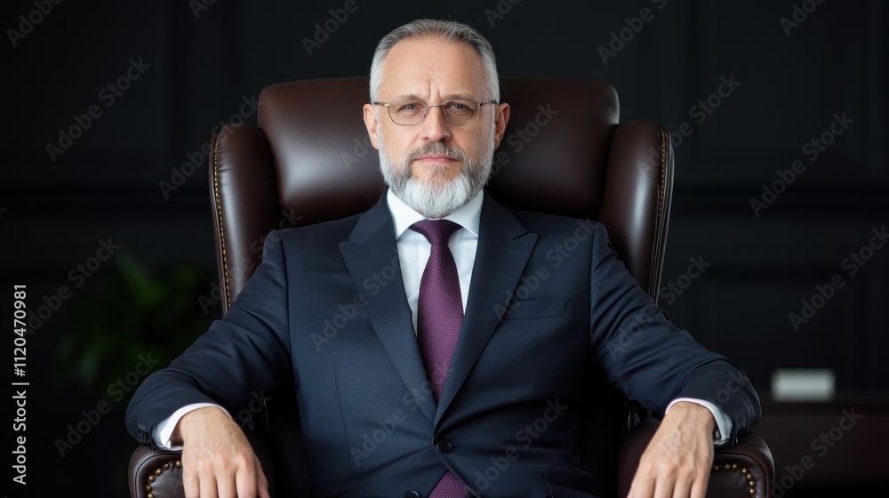 Naklejka premium A confident businessman seated in an executive office chair.