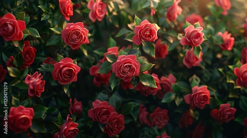 Wallpaper Mural A photo of red roses with green leaves in a garden full frame Torontodigital.ca