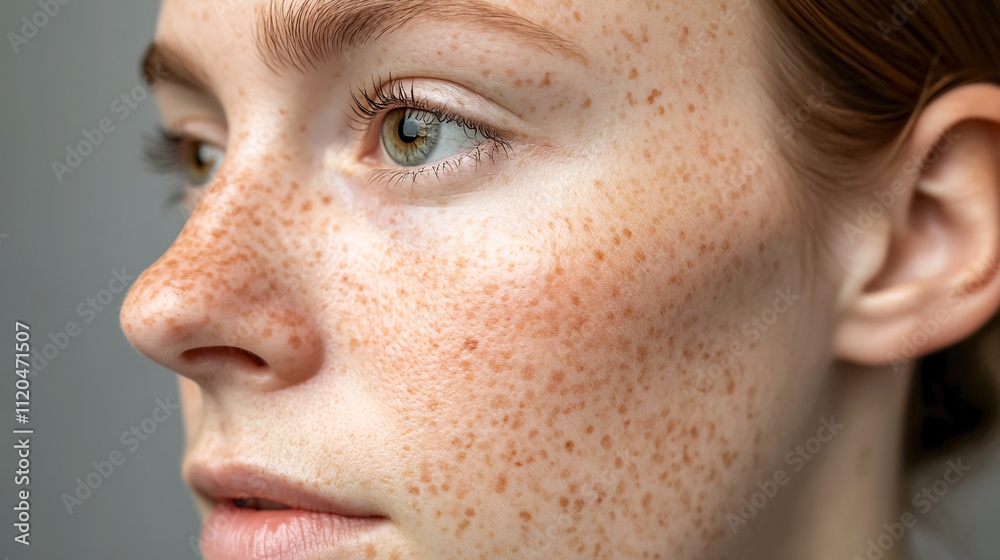 Fototapeta premium freckled girl facial without make up, diverse, relatable personality. 