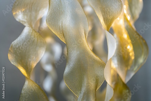 A golden sculptural texture resembling flowing organic forms with a luminous and delicate appearance photo