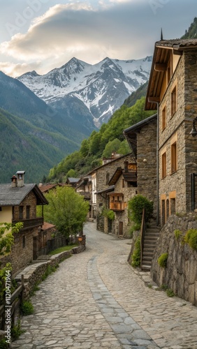 Scenic View of Ansalonga in Andorra With Mountains and Charming Stone Houses. Generative AI photo