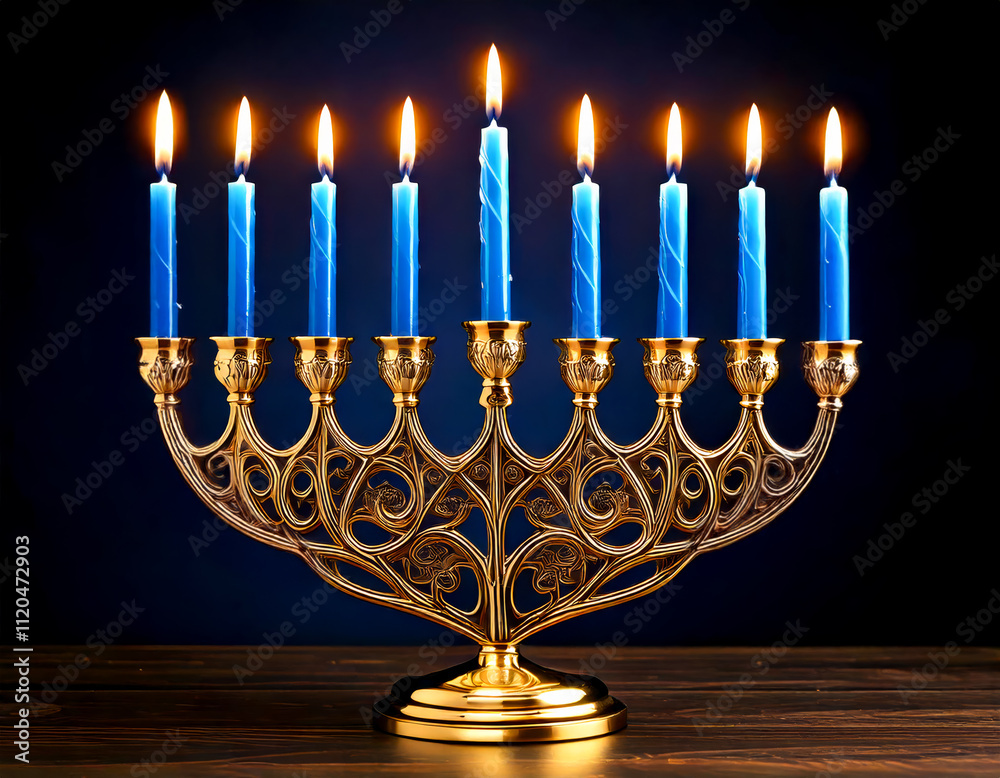 Fototapeta premium stunning golden menorah glowing with candlelight for Hanukkah