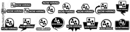 set collections labels now hiring sign. Recruitment  symbol job vacancy icon design vector illustration