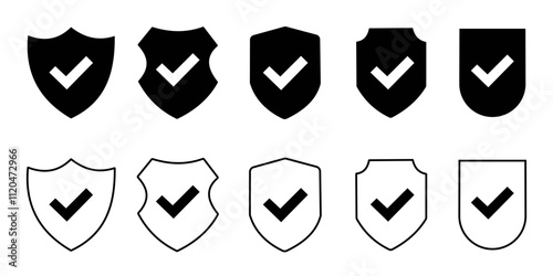 Shields check mark vector icon for web and mobile app. Protection approve sign. 