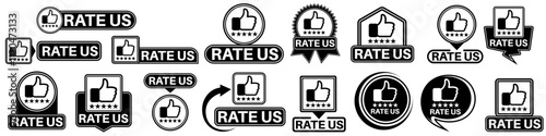 set collections labels rate us sign. giving rating symbol costumer satisfaction icon design vector illustration