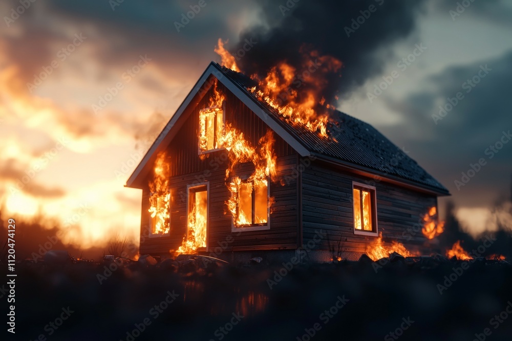 A house is on fire with smoke billowing out of the windows