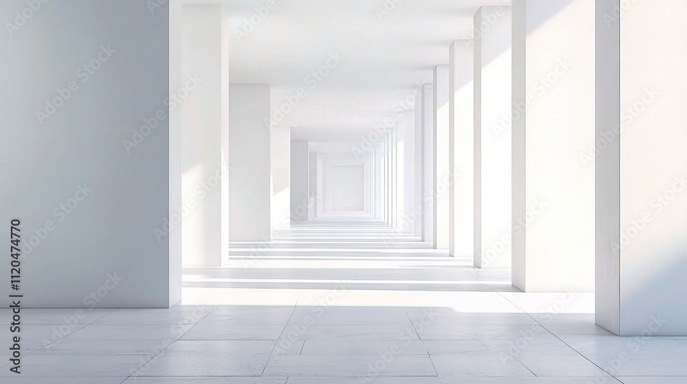 Modern Abstract White Architecture with Endless Corridor Perspective Modern Abstract White Architecture with Endless Corridor Perspective