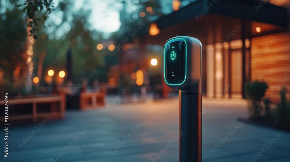 Modern Electric Vehicle Charging Station in Urban Landscape at Twilight with Soft Glowing Lights Modern Electric Vehicle Charging Station in Urban Landscape at Twilight with Soft Glowing Lights