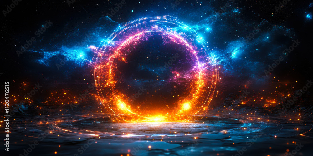Fototapeta premium Mystical Cosmic Portal with Vibrant Lights for Horoscopes and New Year Predictions
