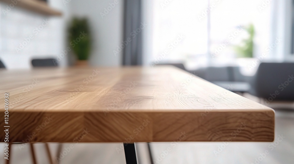 Close-Up of a Real Wood Table Top in an Interior Room Close-Up of a Real Wood Table Top in an Interior Room
