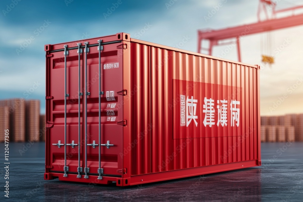 A large red container with Chinese writing on it A large red container with Chinese writing on it