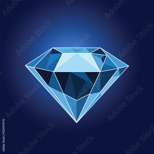 Realistic shining blue diamond jewel. 3d illustration, Dimond vector art eps file artwork, Vector illustration of sapphire gem on blue background, diamond logo