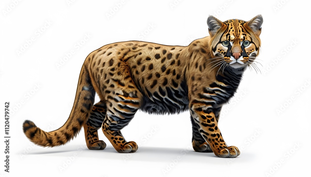 Fototapeta premium African Golden Cat with Sleek Fur on a White Background