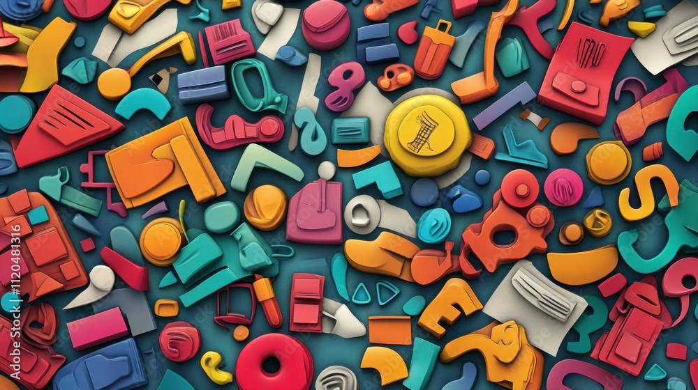 Fototapeta premium A cheerful back-to-school themed background with bright and colorful educational icons.