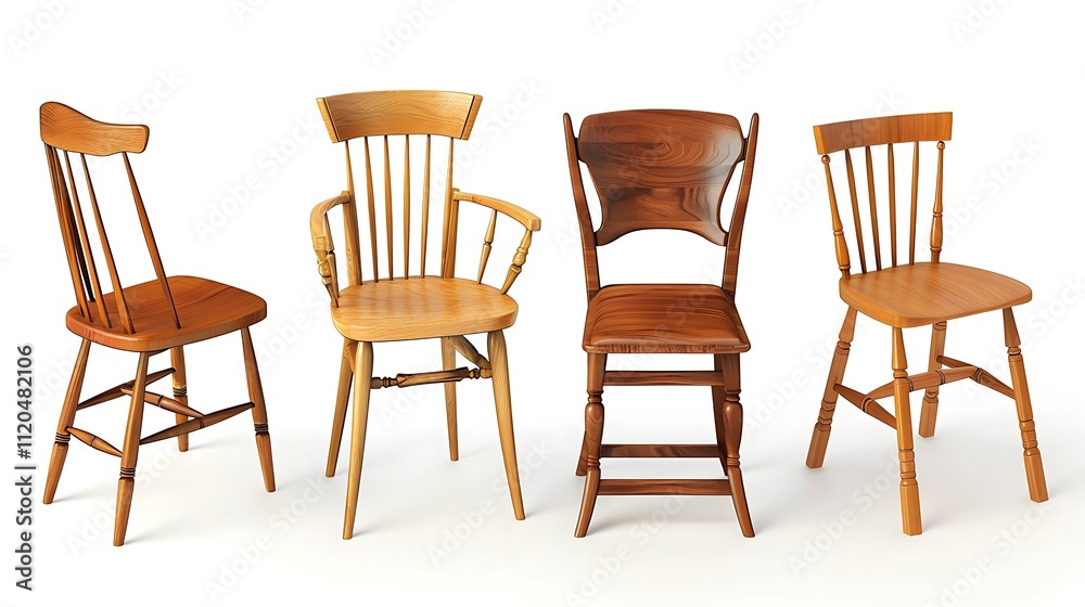 A set of chairs viewed from different angles, isolated on a white background, captured in high-definition clarity. A set of chairs viewed from different angles, isolated on a white background, captured in high-definition clarity.