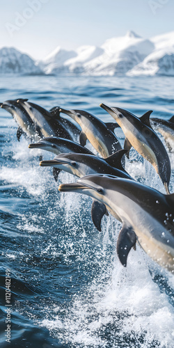 Grupo de golfinhos saltando fora da água photo