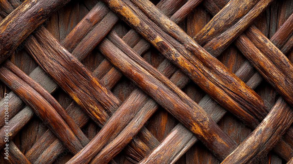 Rustic Woven Wood Texture  Brown  Diagonal  Intertwined  Craftsmanship  Background