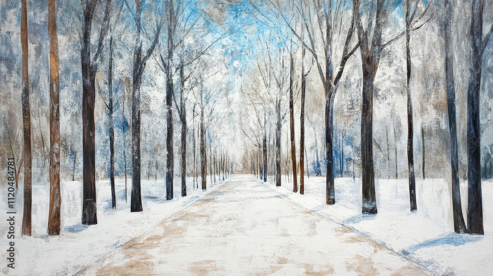 A long park road perspective flanked by rows of snow-laden trees, their branches forming a natural canopy overhead.
A long park road perspective flanked by rows of snow-laden trees, their branches forming a natural canopy overhead.