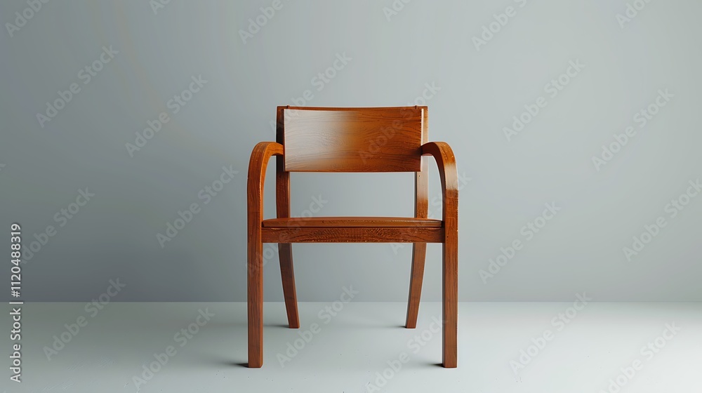 A traditional wooden chair with a polished finish, elegantly placed against a soft gray backdrop, captured in sharp HD quality. A traditional wooden chair with a polished finish, elegantly placed against a soft gray backdrop, captured in sharp HD quality.