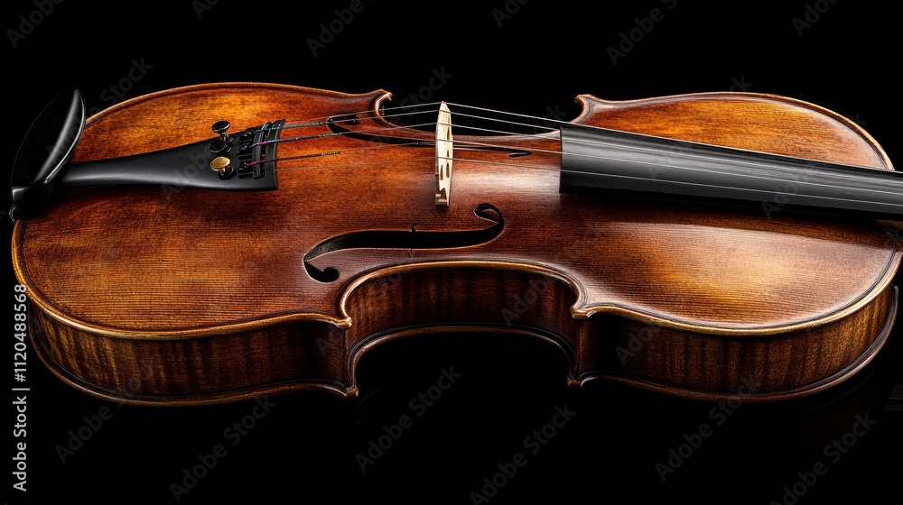 Fototapeta premium Polished wooden viola on black background.