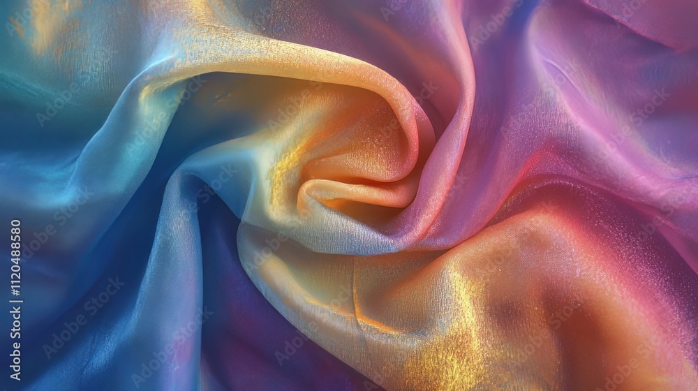 A collage featuring iridescent fabric with a trendy, holographic texture.
A collage featuring iridescent fabric with a trendy, holographic texture.