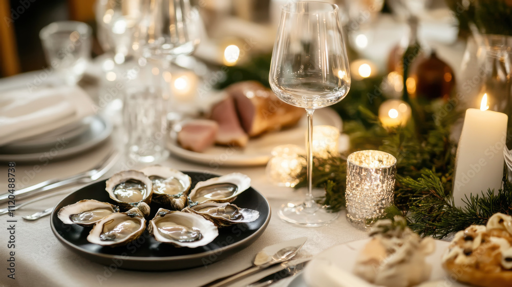 Fototapeta premium Luxurious dinner spread featuring local ingredients and elegant table setting for special occasions