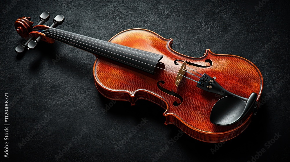 Fototapeta premium Polished violin on dark background.