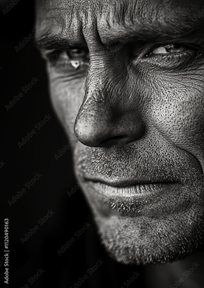 Portrait of a Rugged Man With Deep Facial Lines, Capturing Intense Emotion in a Close-Up Shot Portrait of a Rugged Man With Deep Facial Lines, Capturing Intense Emotion in a Close-Up Shot
