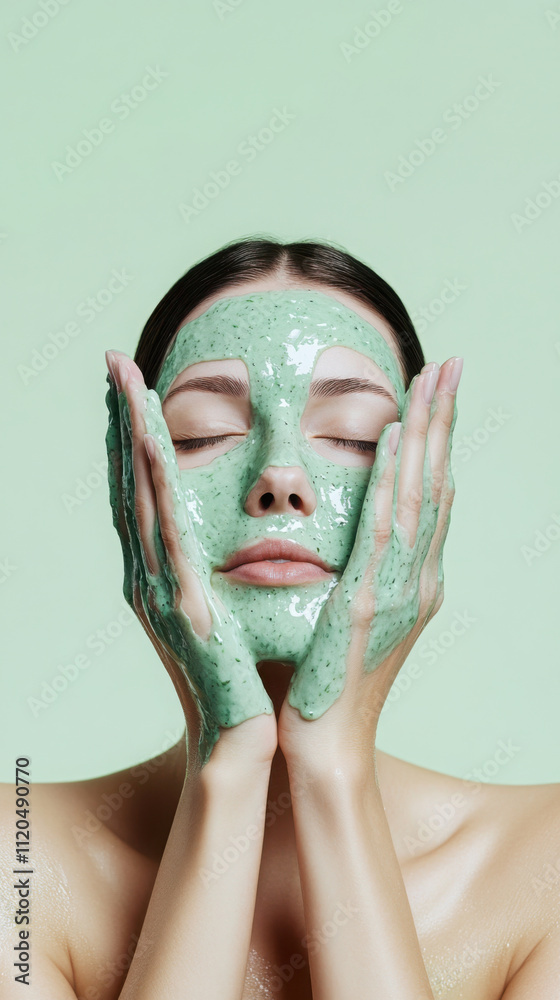 Relaxing spa treatment with hydrating green facial mask on calm woman Relaxing spa treatment with hydrating green facial mask on calm woman