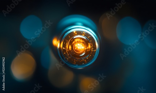 the bullet inside the handgun, with sharp focus on the bullet and a blurred background photo