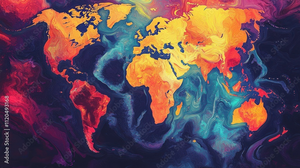 Abstract artistic representation of a world map. Abstract artistic representation of a world map.
