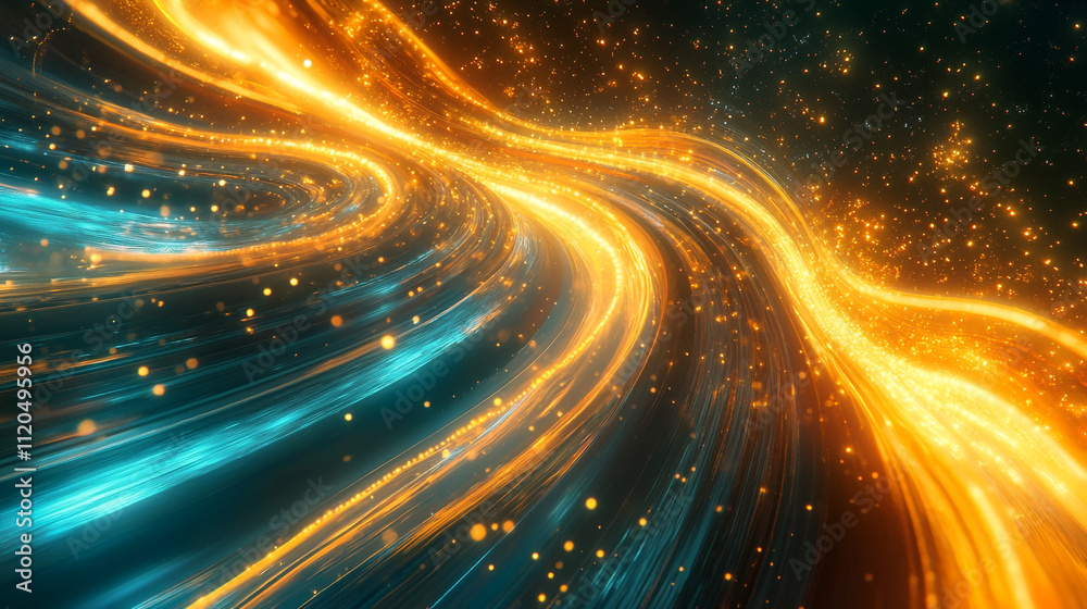 Abstract Swirling Light Trails Energy Motion Gold Teal Sparkle Background Abstract Swirling Light Trails Energy Motion Gold Teal Sparkle Background